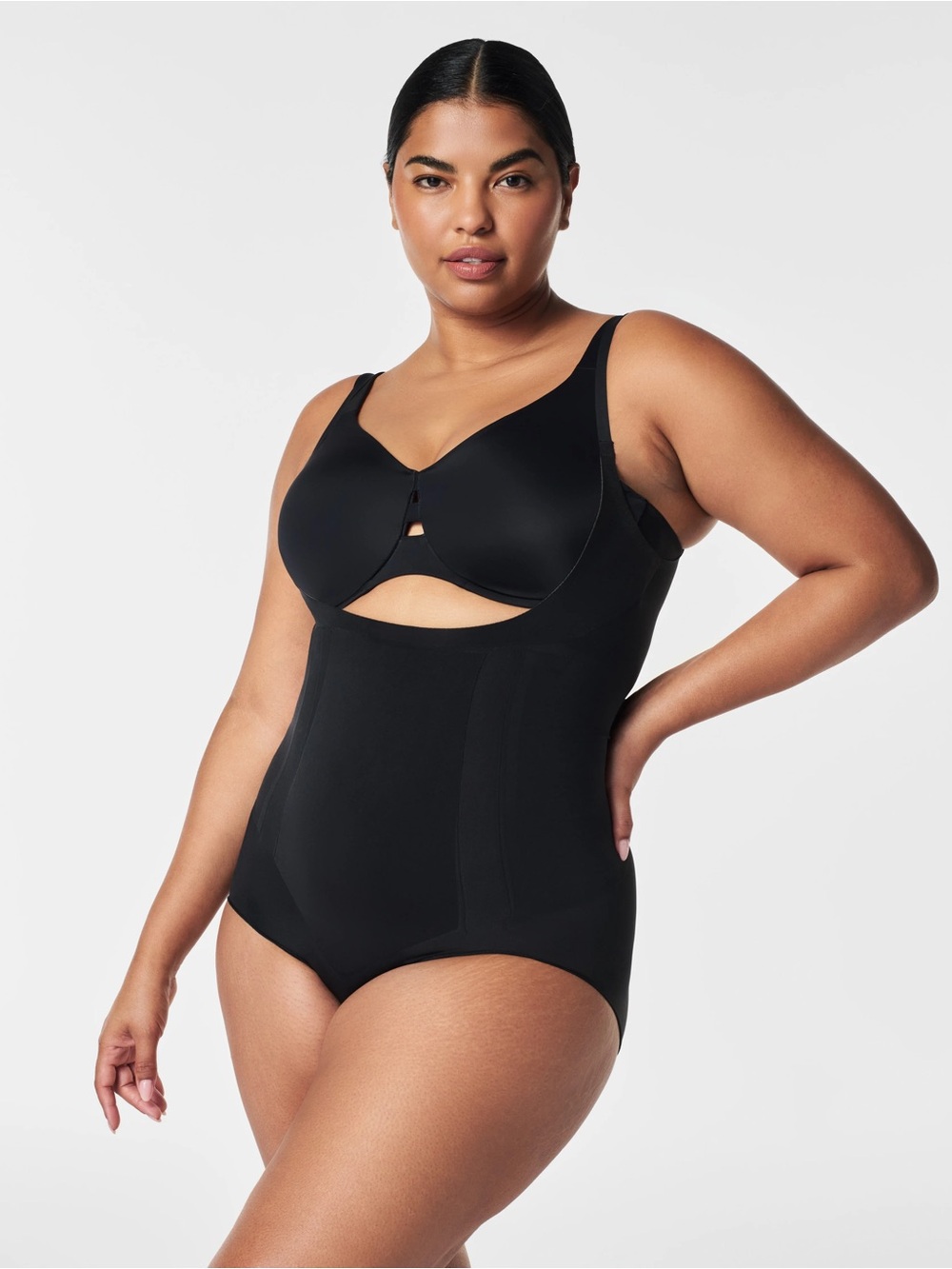 Spanx OnCore Open-Bust Brief Black Bodysuit Size Large